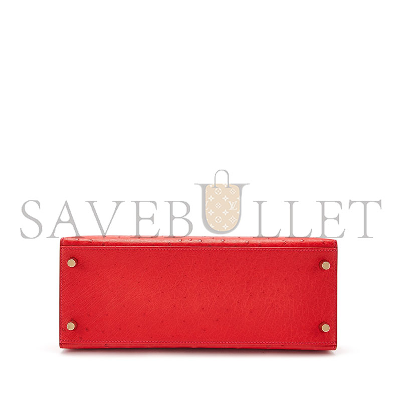 HERMÈS MASTER HEART RED OSTRICH KELLY 25 GOLD HARDWARE (25*17*7cm) 